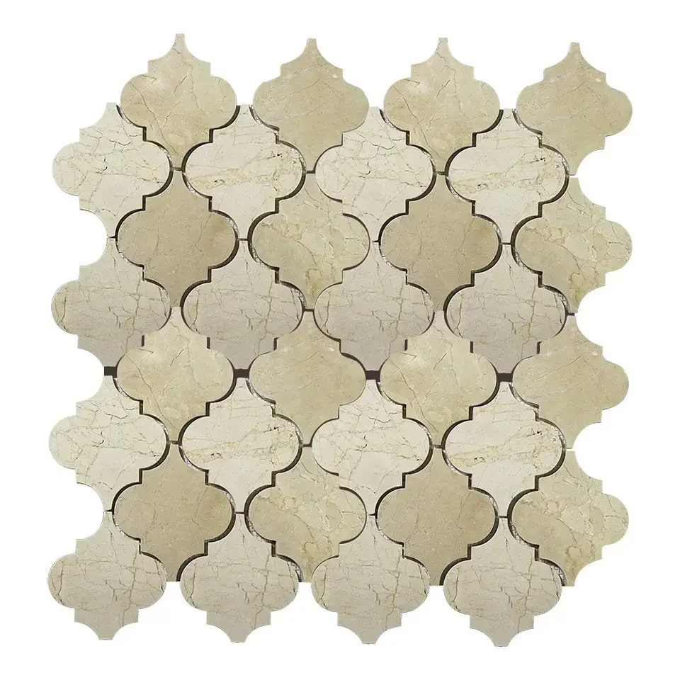 Crema Marfil marble lantern (arabesque) mosaic tile sheet