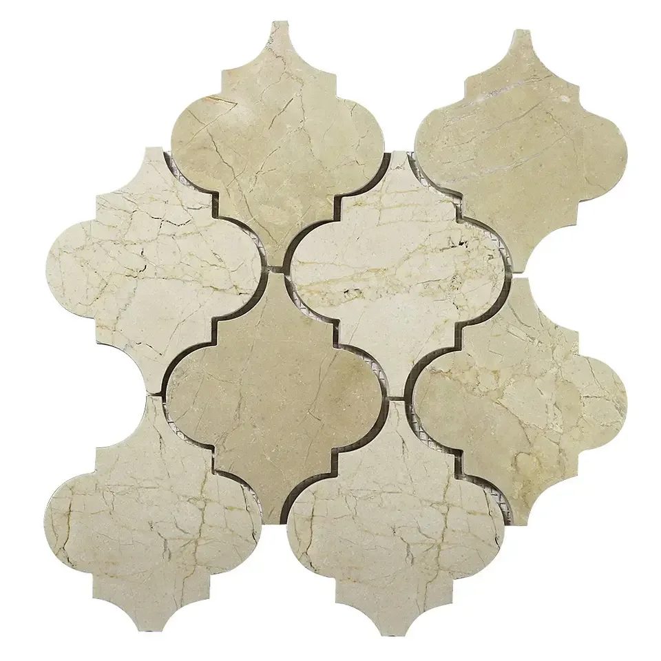 Detail of Crema Marfil marble lantern mosaic chips